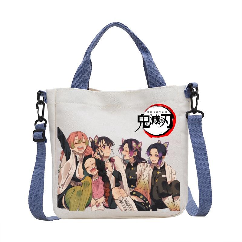 Anime Demon Slayer Canvas Crossbody Bag Cartoon Figures Print Shoulder Bags Fashion Minimalist Commuting Storage Handbag Gifts