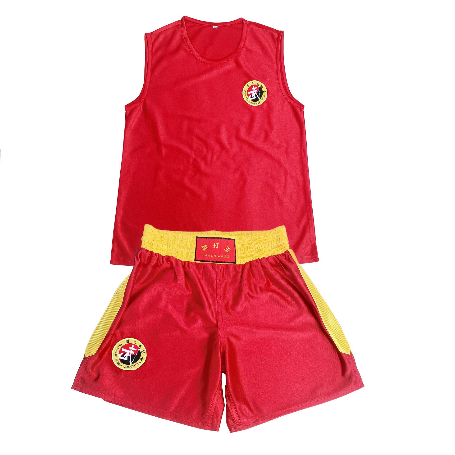 

Unisex Sanda Wushu Kickboxing Boxing Summer Training Sleeveless Suit & Shorts for Men, Women, and Children 140 cm красный