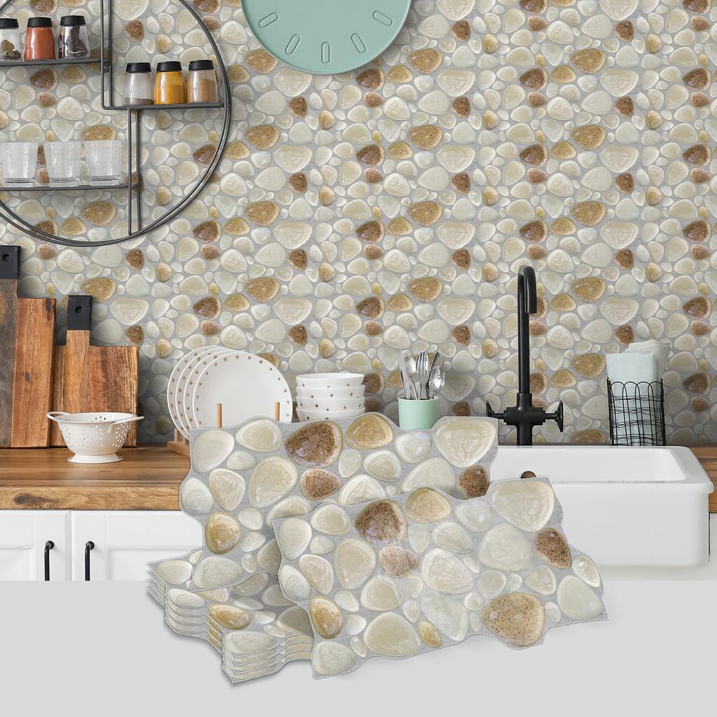 Green Pebble Special-Shaped Retro Tile Sticker, Kitchen And Living Room Self-Adhesive Waterproof Pvc Wall Sticker