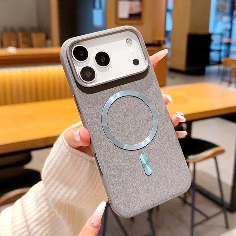 

For iPhone 17 16 15 Pro Max Air Case Magnetic CD Pattern PU Leather Metal Camera Lens Frame Cover for iPhone17 iPhone 15