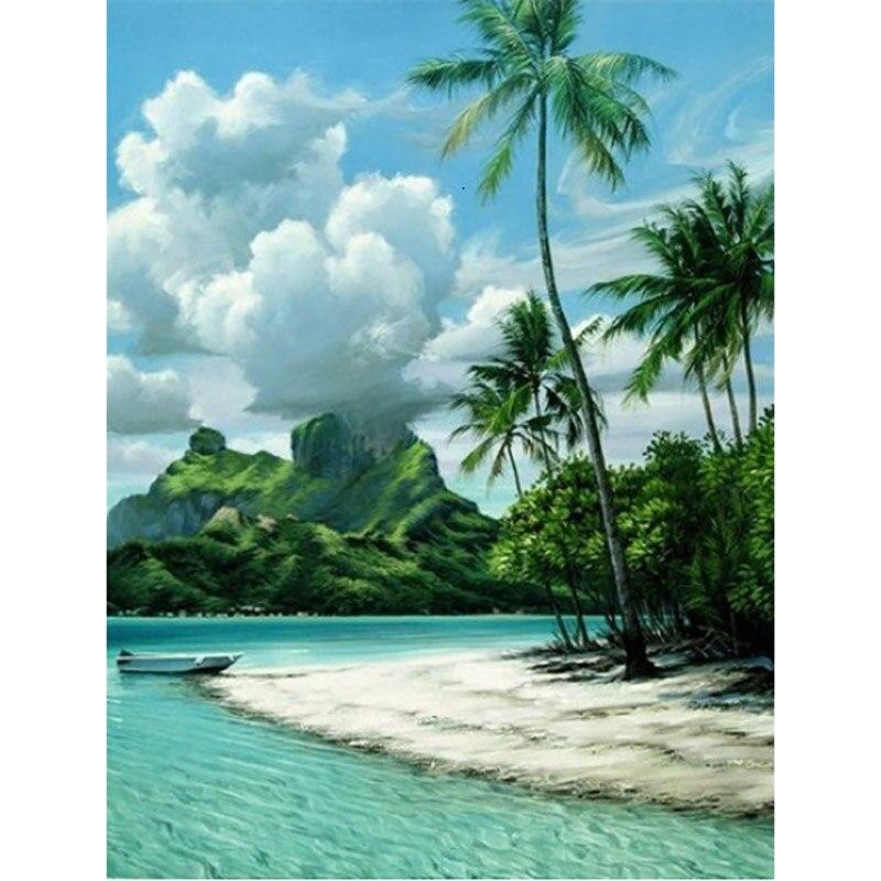 5D DIY Flower Diamond Painting Scenery Sea Sunset Diamond Embroidery Full Round Drill Rhinestone Mosaic Home Decor Gift