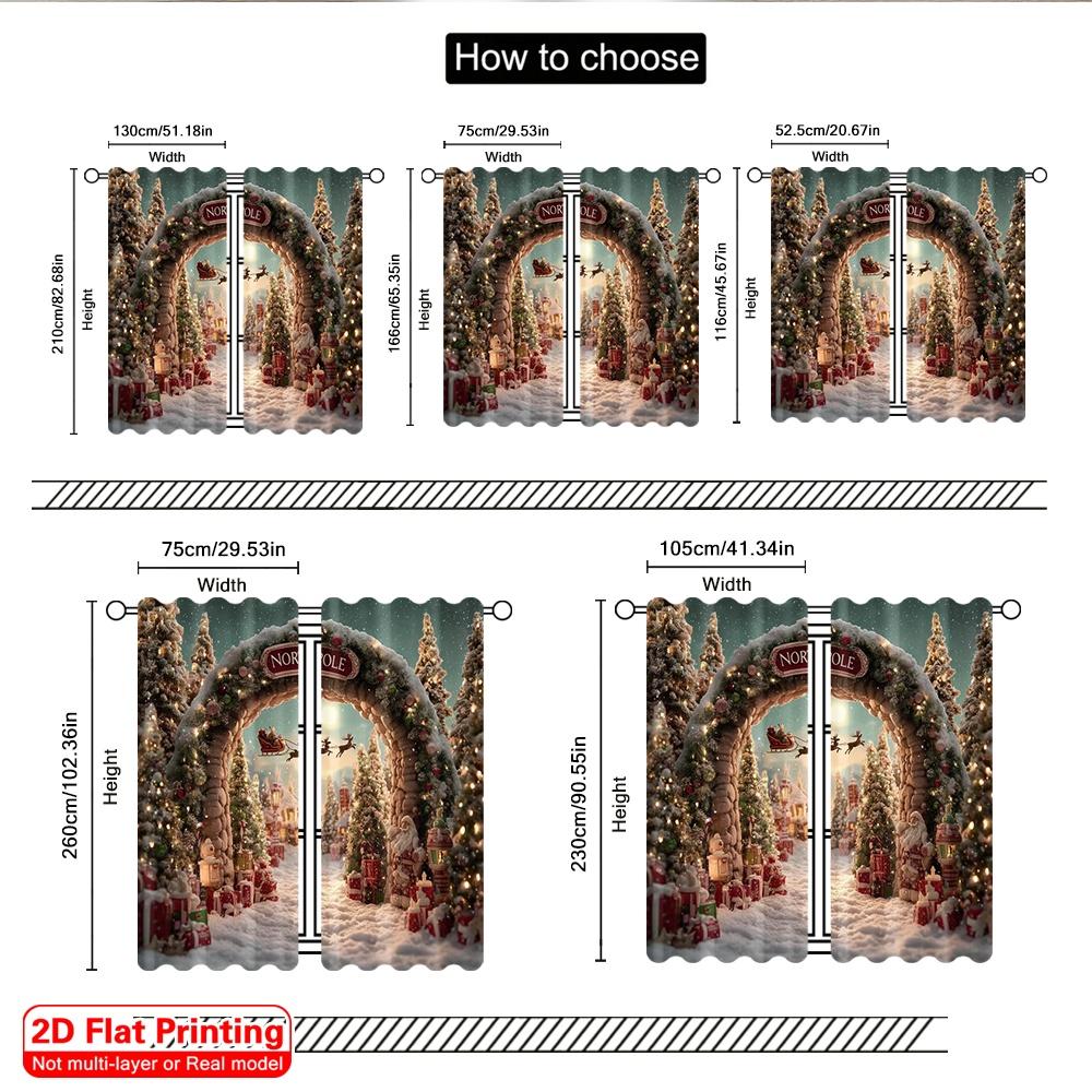 2pcs 2D flat printing Merry Christmas Window Curtains Christmas gift 100% Polyester Without Electricity Festive Holiday for