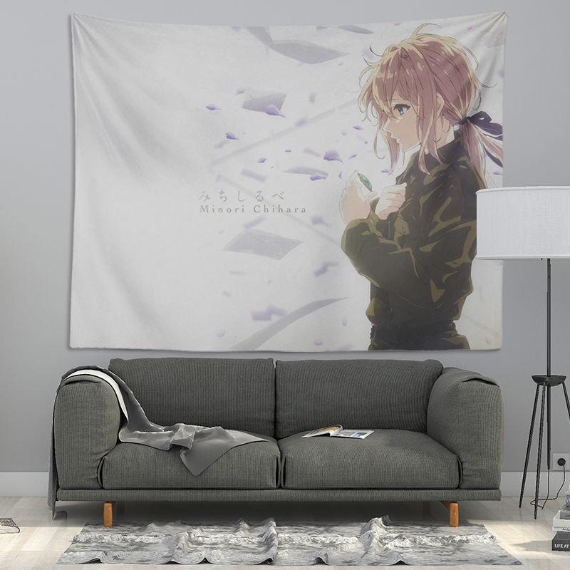 Blonde Anime Girl Mechanical Hand Tapestry Wall Hanging Letter Sunset Warm Aesthetic Wall Art Otaku Dorm Bedroom Decor