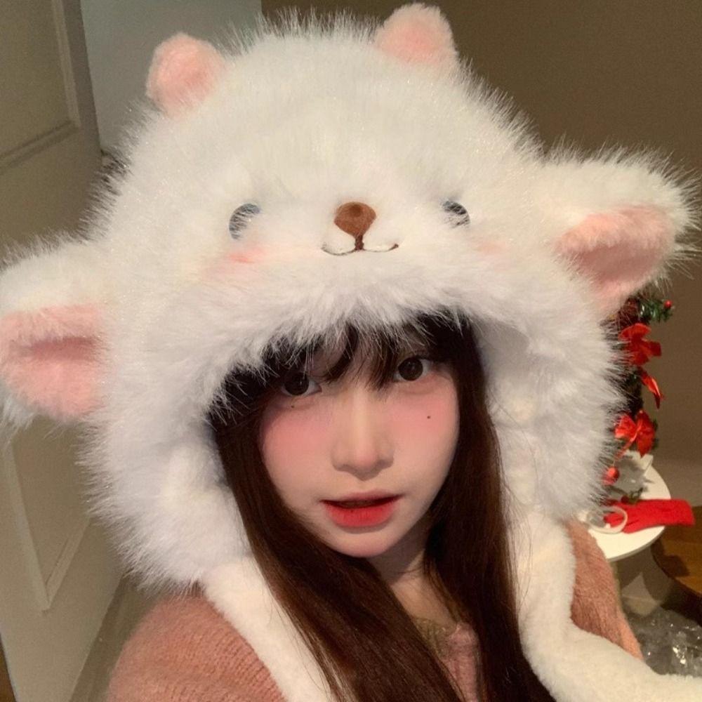 Windproof Lamb Ears Warmer Hat Anti-cold Fluffy Ear Protection Cap Cute Winter Plush Hat Daily