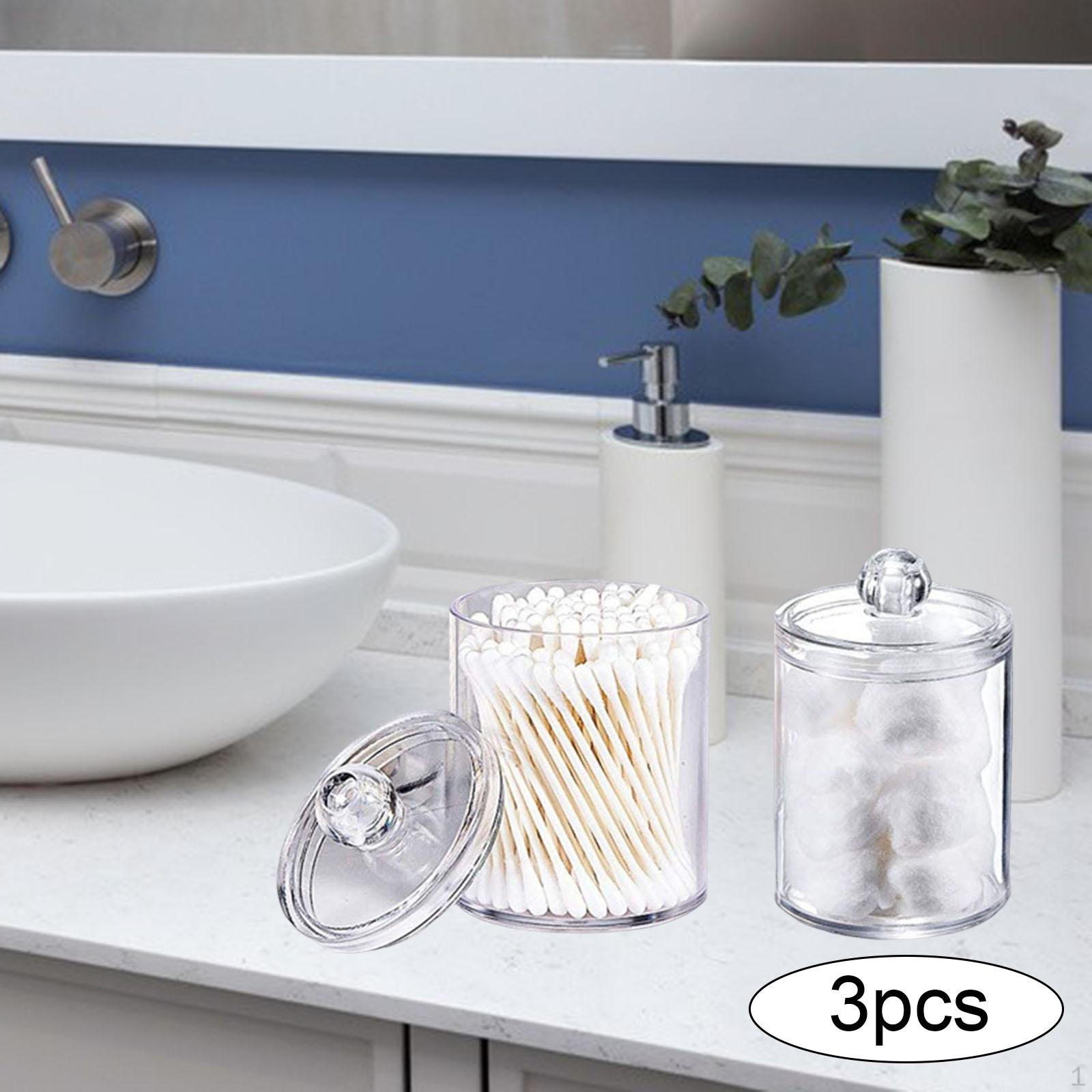 Acrylic 3Pcs Qtip Apothecary Jar Organization Organizer Dispenser Clear Cotton Swab Ball Pad Holder