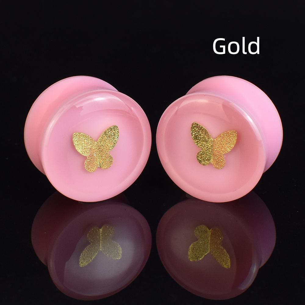 6-30mm Pink Butterfly Ear Tunnels Gauges Double Flared Plug Ear Expander Stretcher Body Piercing Jewelry