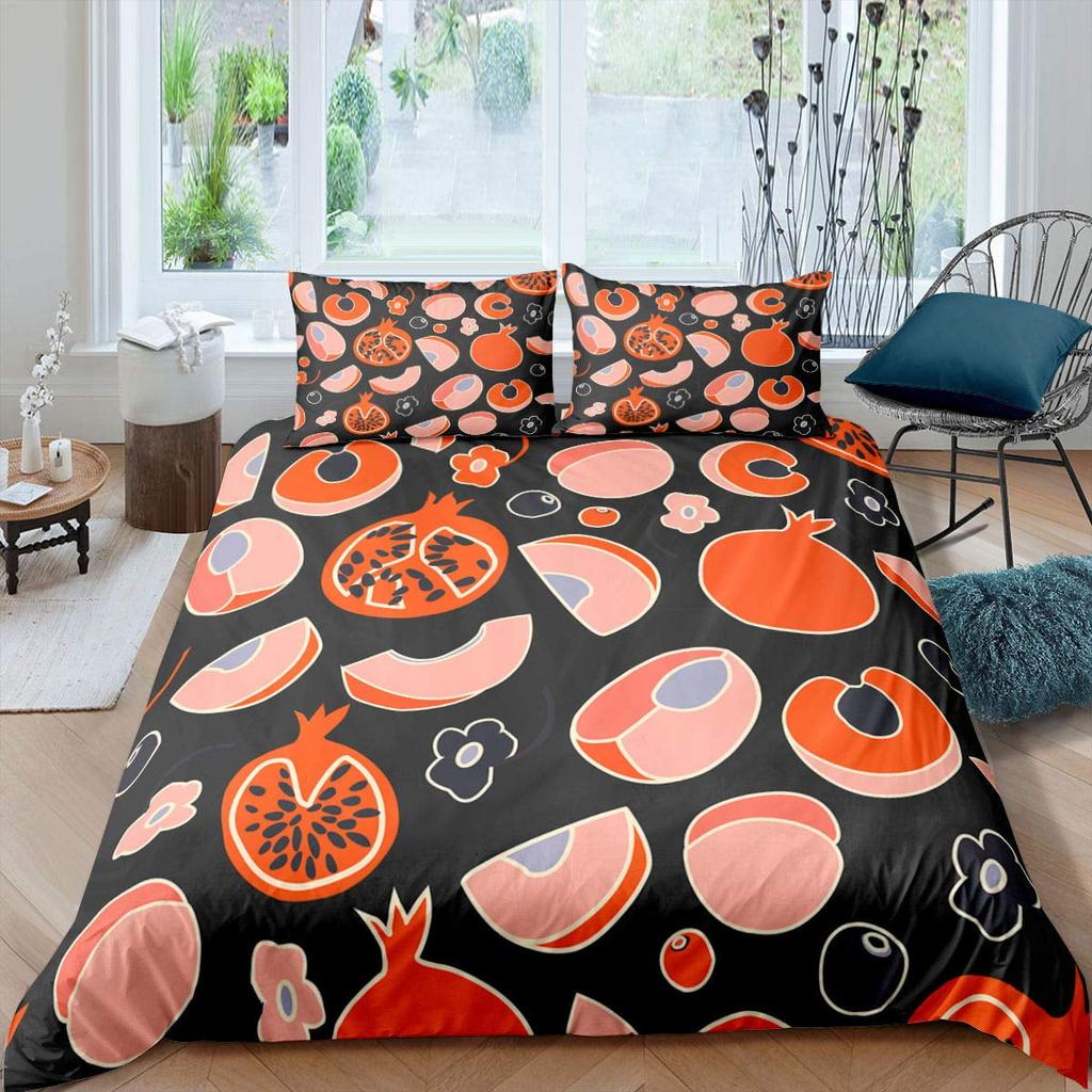 Red Pomegranate Duvet Cover Summer Tropical Fruit For Women Children Green Leaves Quilt Cover For Bedroom Decorations Warm Soft