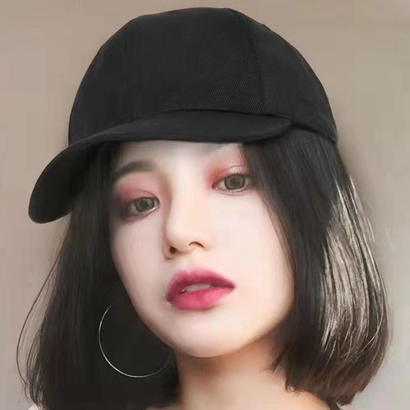 Synthetic Baseball Wig Bob Wig Black Hat Wigs Cap With Hair Naturally Connect Bob Hair Baseball Cap Adjustable