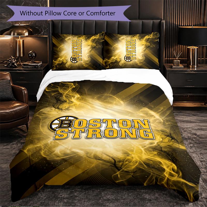 Set Biancheria da Letto Boston Bruins in Microfibra 3 Pezzi Copripiumino Decorativo per Camera da Letto Uso Domestico
