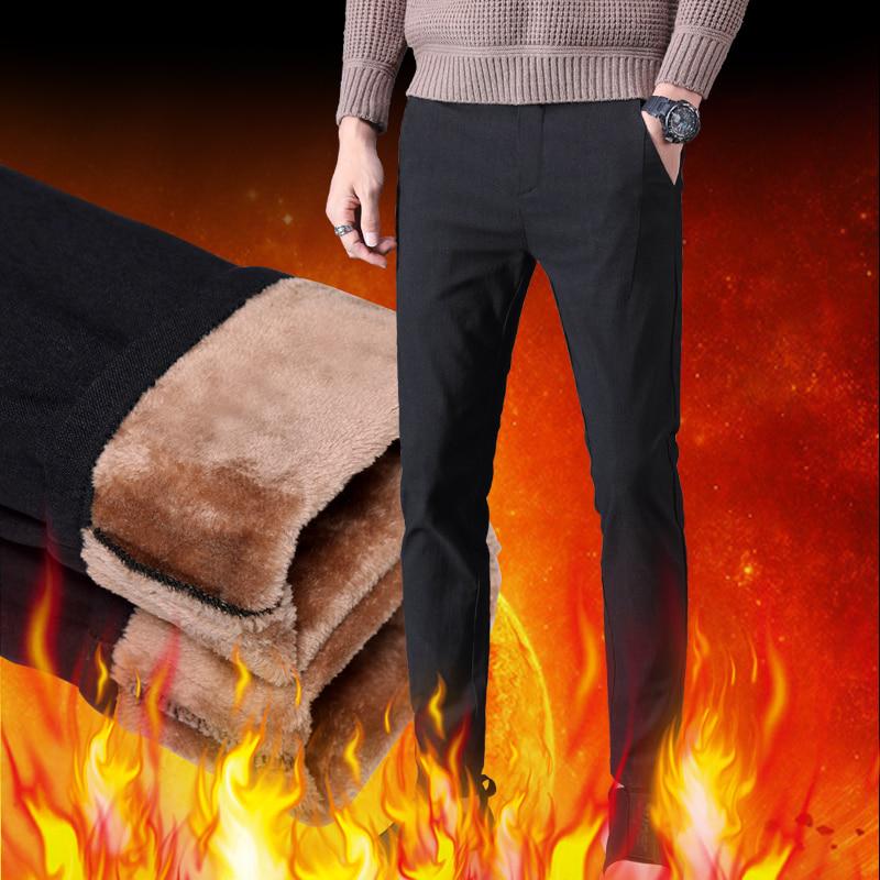 Winter Men 'S Warm Slim Casual Pants Thickening Fleece Skinny Stretch Trousers Black Gray Male Brand Clothes