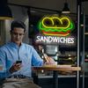 Sandwich Neon Sign for Wall Decor Business Sandwich LED Neon Light Fast food Neon Light Sandwich Signs Decor for Restaurant