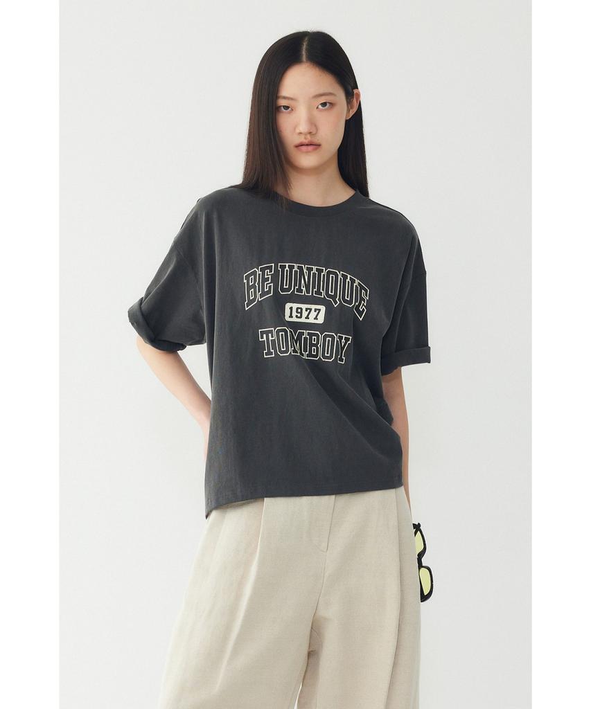 STUDIO TOMBOY Vintage Lettering Graphic Short Sleeve T-Shirt_Dark Gray 9176222990