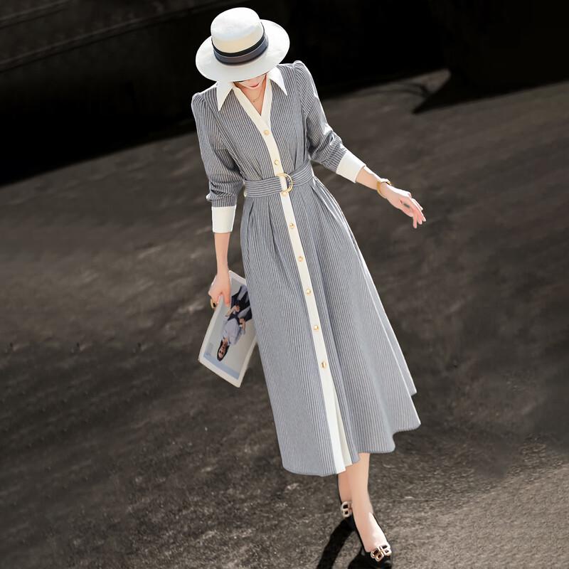 Lanser Elegant Commuter Striped Shirt Dress