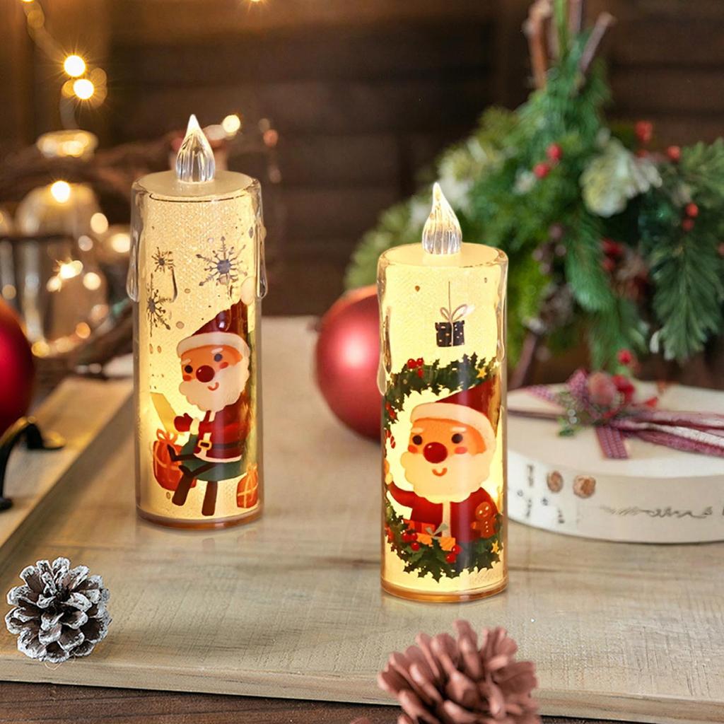 LED Electronic Candle Light Transparent Tear Acrylic Crystal Christmas Candle Christmas Pattern Decoration Crafts