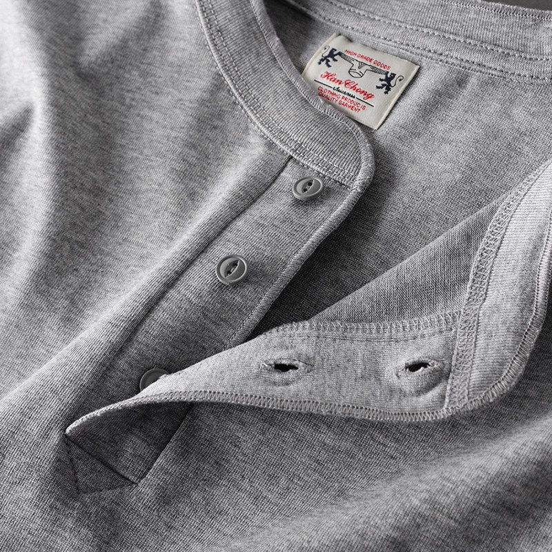 American Retro Henley Shirt Heavy Weight Pure Cotton Short Sleeve Amekaji Henry Collar T-Shirt Export Export Menswear T-shirt