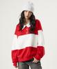 UNKNOWN PLANET Daily Cotton Collared Color Block Sweatshirt Red