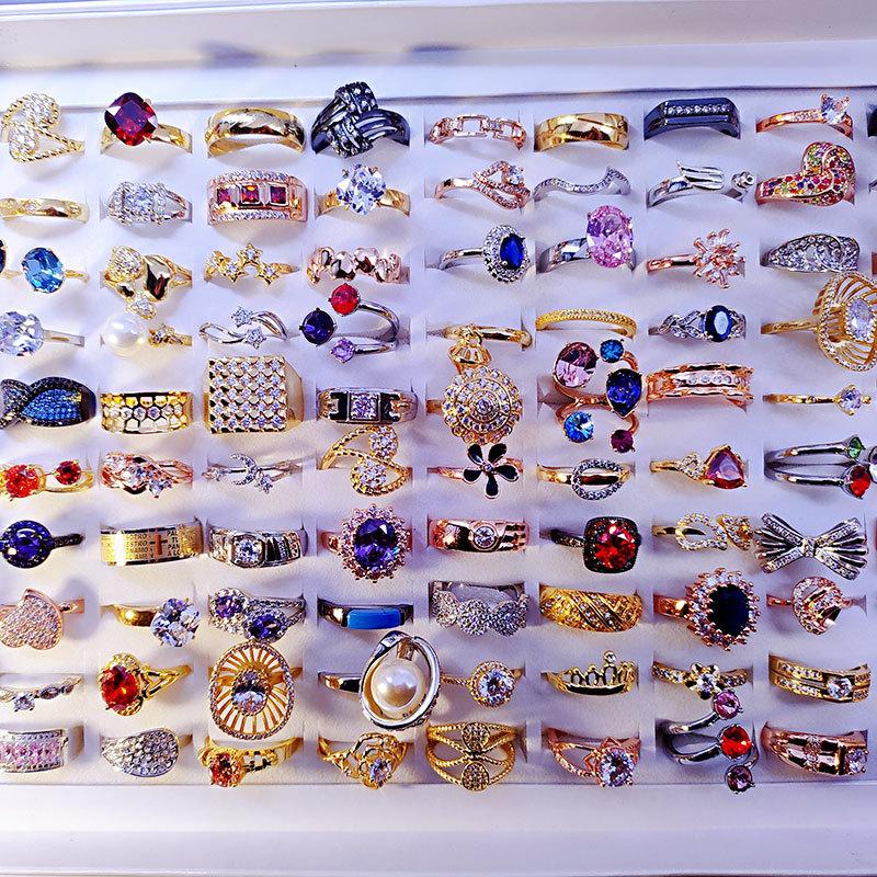 

10 шт. Величезного та перебільшеного кольору мідного кільця з циркону, інкрустованого жіночою модною ювелірною каблучкою