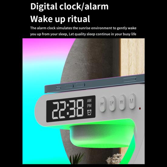 4-in-1 Belaidis Garsiakalbis Įkroviklis Naktinė Lemputė su Muzikos Sinchronizavimo Programėle Nuotolinio Valdymo G formos LED Garsiakalbio Lempa