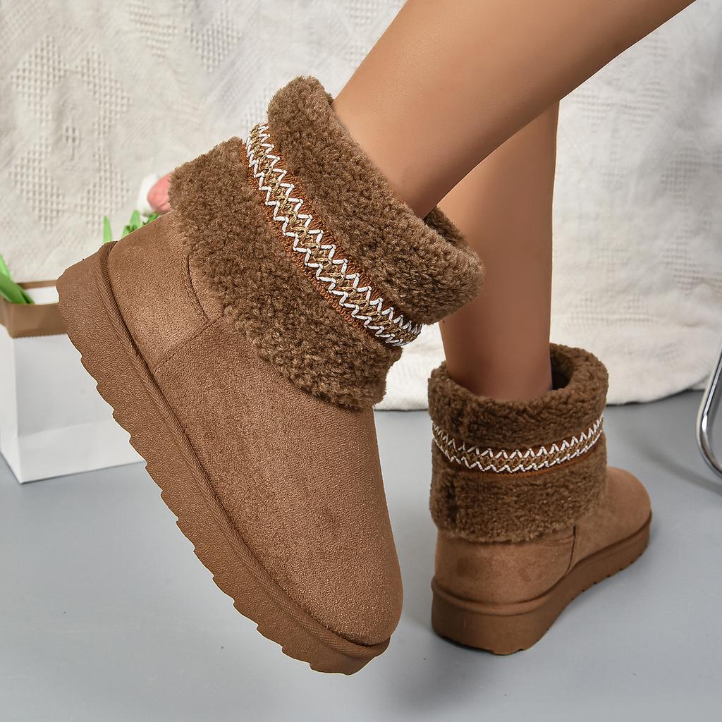 fashion Fashion Striped Short Plush Warm Snow Boots Women Winter Faux Fur Flat Ankle Boots Woman Comfortable Slip On Cotton Padded Shoes