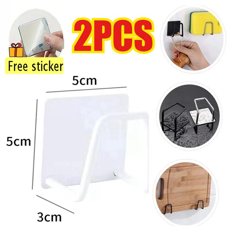 Steel Kitchen Sink Sponge Holder Sink Wall-mounted Dishwashing Sponge Holder Self Adhesive Drain Drying Rack Bathroom Organizer