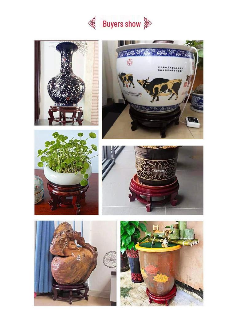 Round Stand for Flower Pots, Vases, Fish Tanks, Wine Jars, Incense Burners, Stones, Buddha Statues - Wooden Display Tray for Handicraft Ornaments
