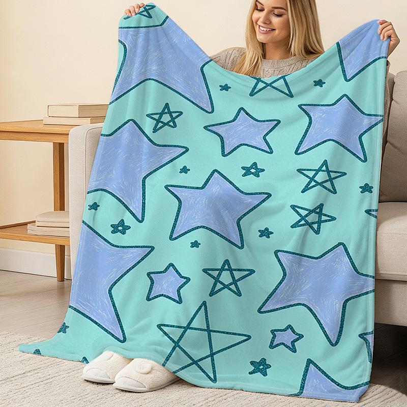 Star Pattern Flannel Throw Blanket No Shedding, Soft Cozy Warm for Home, Halloween & Christmas Decor, Ideal for Binge-Watching