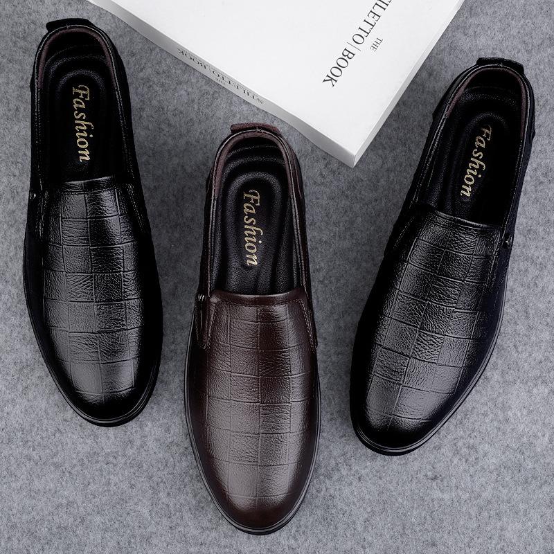 Men's Spring Leather Loafers: Casual Slip-On, Non-Slip Soft Sole, Top Layer Cowhide, Business & Driving Shoes