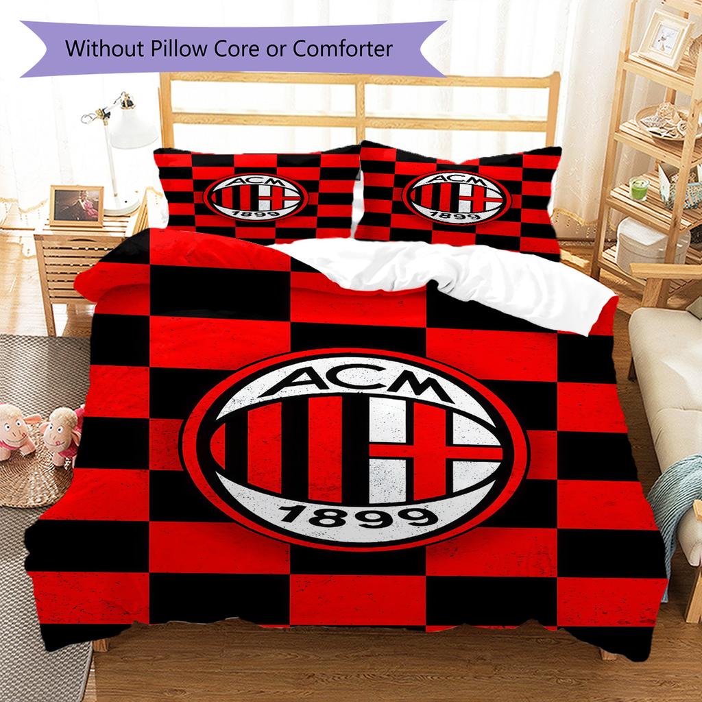 AC Milan logo Pattern Bedding Quilt Set Quilt Cover Pillowcase Home Decoration Birthday Gift (1 * duvet cover + 2 * pillowcase, without core)