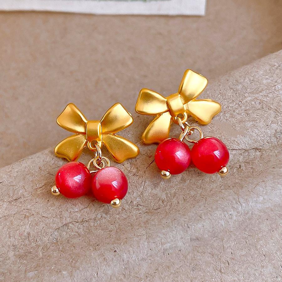 Autumn and winter simple round resin cherry butterfly knot earrings stud earrings fashionable personalized earrings women