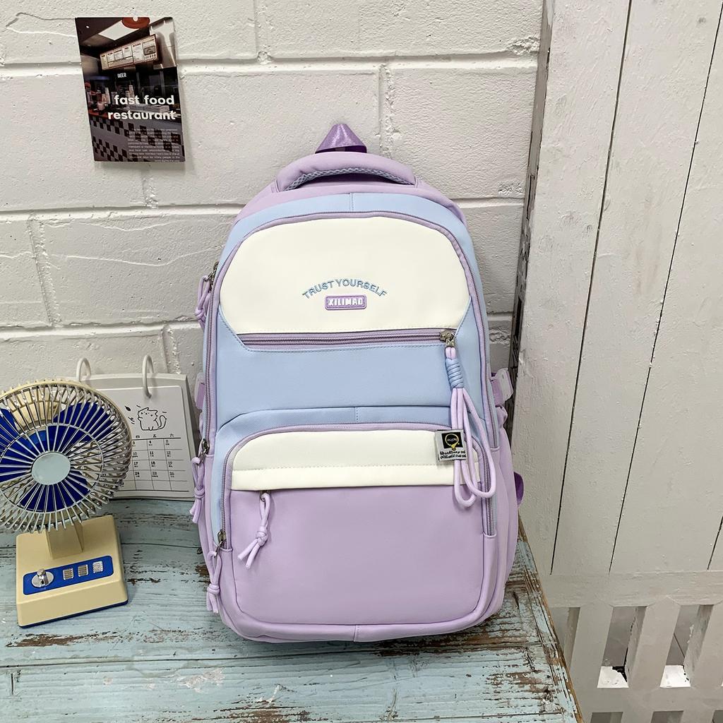 Schoolbag trendy cool new contrasting color backpack Korean version Mori large capacity high value backpack junior high school student schoolbag