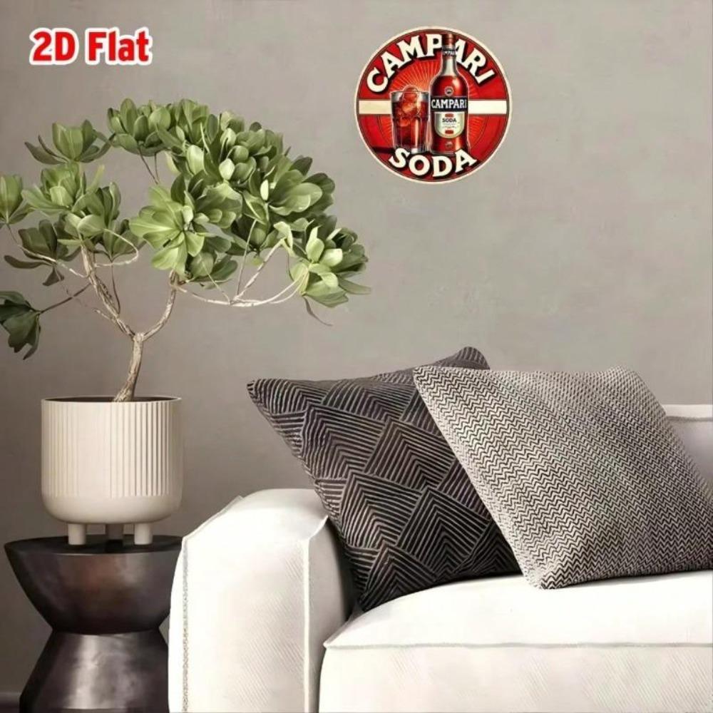 Vintage Campari Soda Metal Tin Sign Round Wall Decor Aluminum Foil Engraving Retro Art Poster