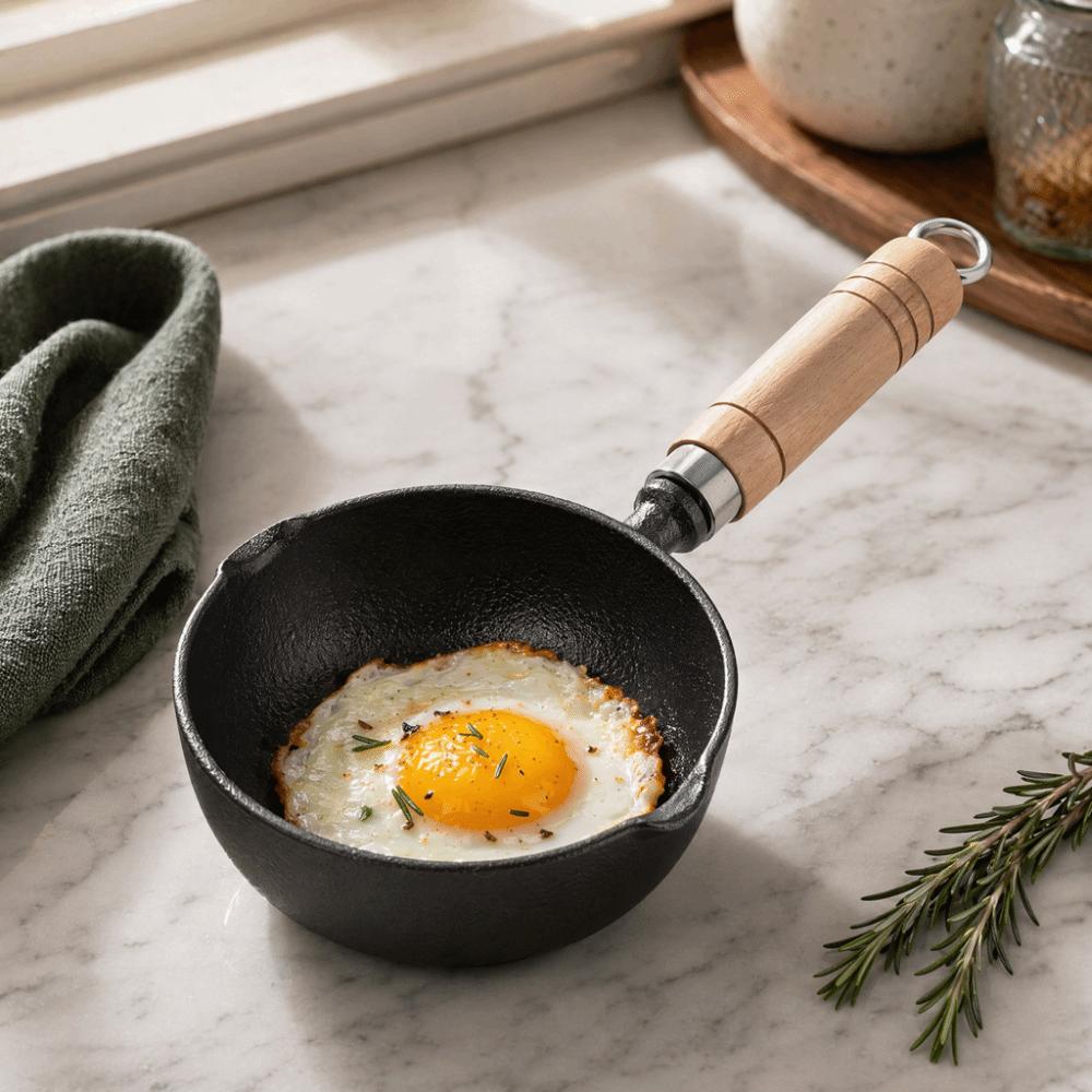 Black Wooden Color Cast Iron Pot Cast iron Oil Heating Pot Durable Mini Frying Pan  Kitchen Camping