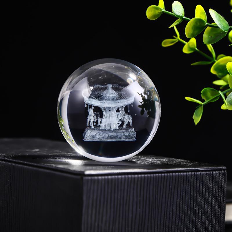 "40 Crystal Ball Ornaments: Rainy Day Clouds, Sun, Galaxy Design - Laser Engraved Cube for Home Decor and Gifts"