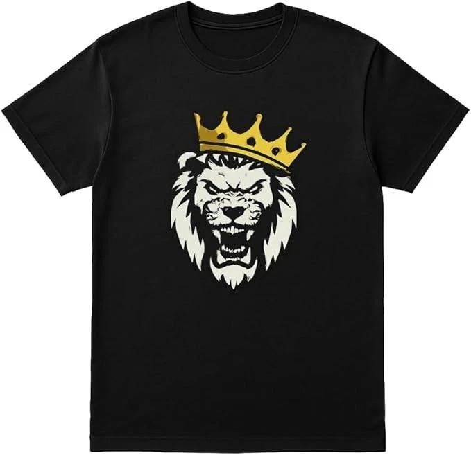 King Lion Crown T-Shirt Royal Roaring Lion Graphic Tee Unisex Black Shirt M