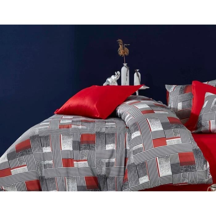 Parure de lit - 1 housse de couette 220 x 240 cm + 2 taies d'oreiller 60 x 60 cm - 100 % polyester microsatin - Gris