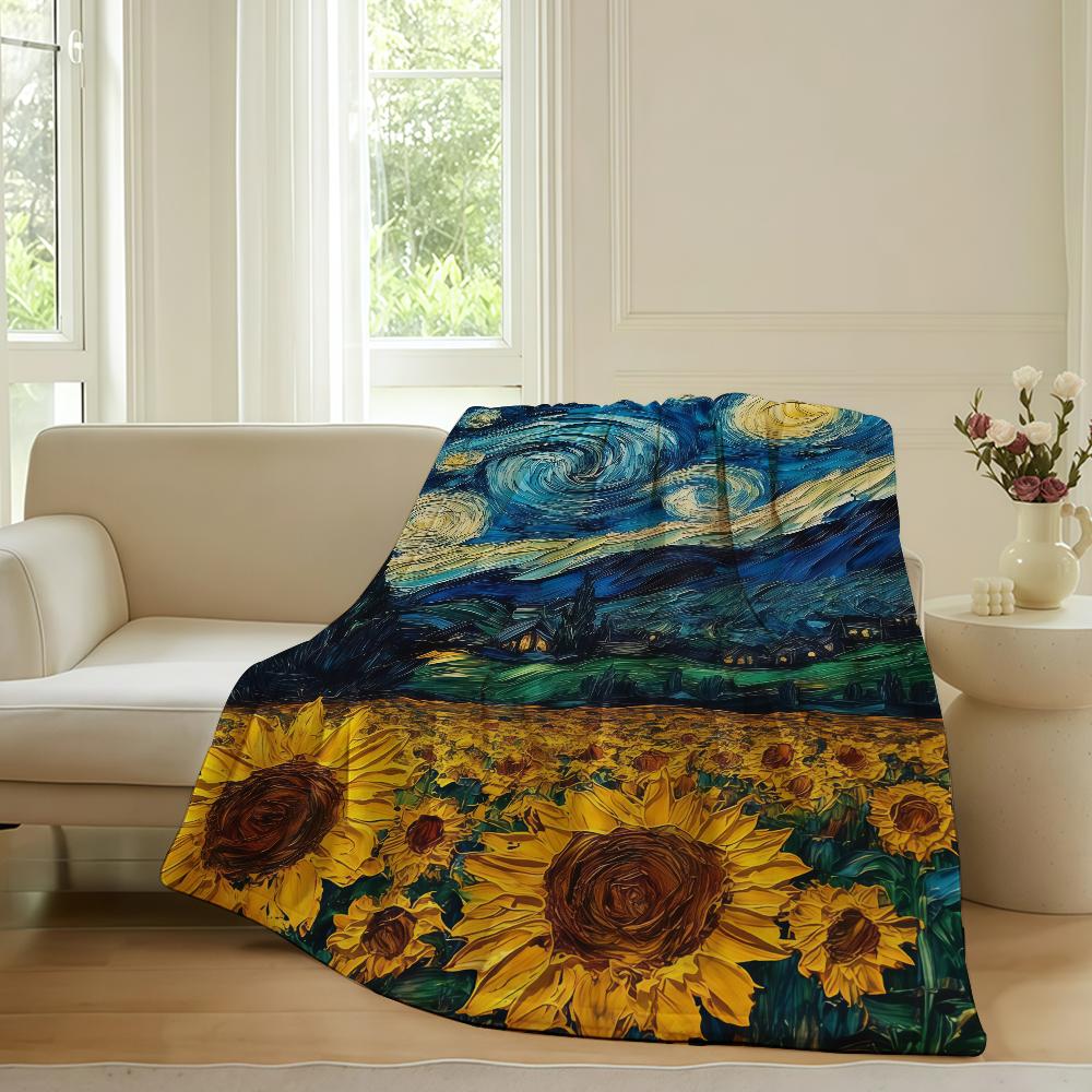 Fashion Print Van Gogh Blanket For Sofa Office Bed Plane Travel Sleep Read Relax Camping Soft And Warm