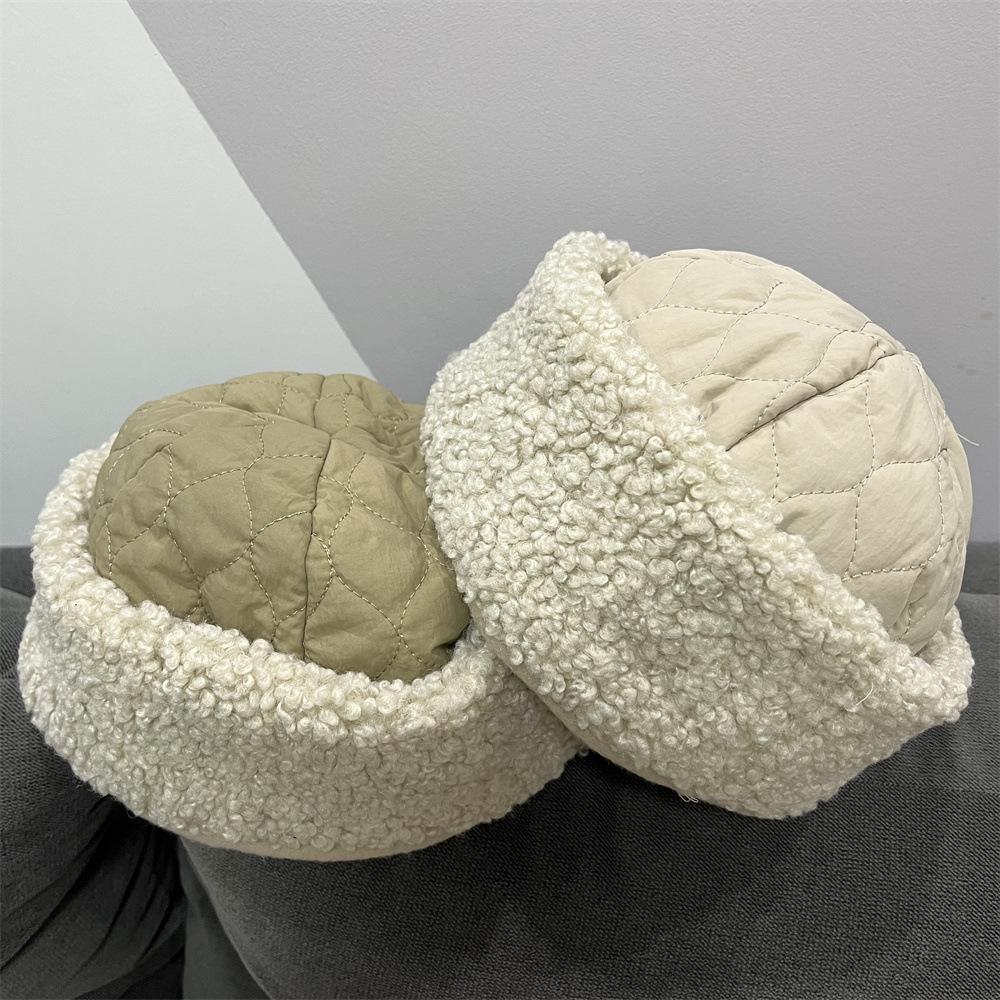Autumn and winter new splicing dome two with cotton padded curling edge melon fur hat children's warm landlord hat pullover hat