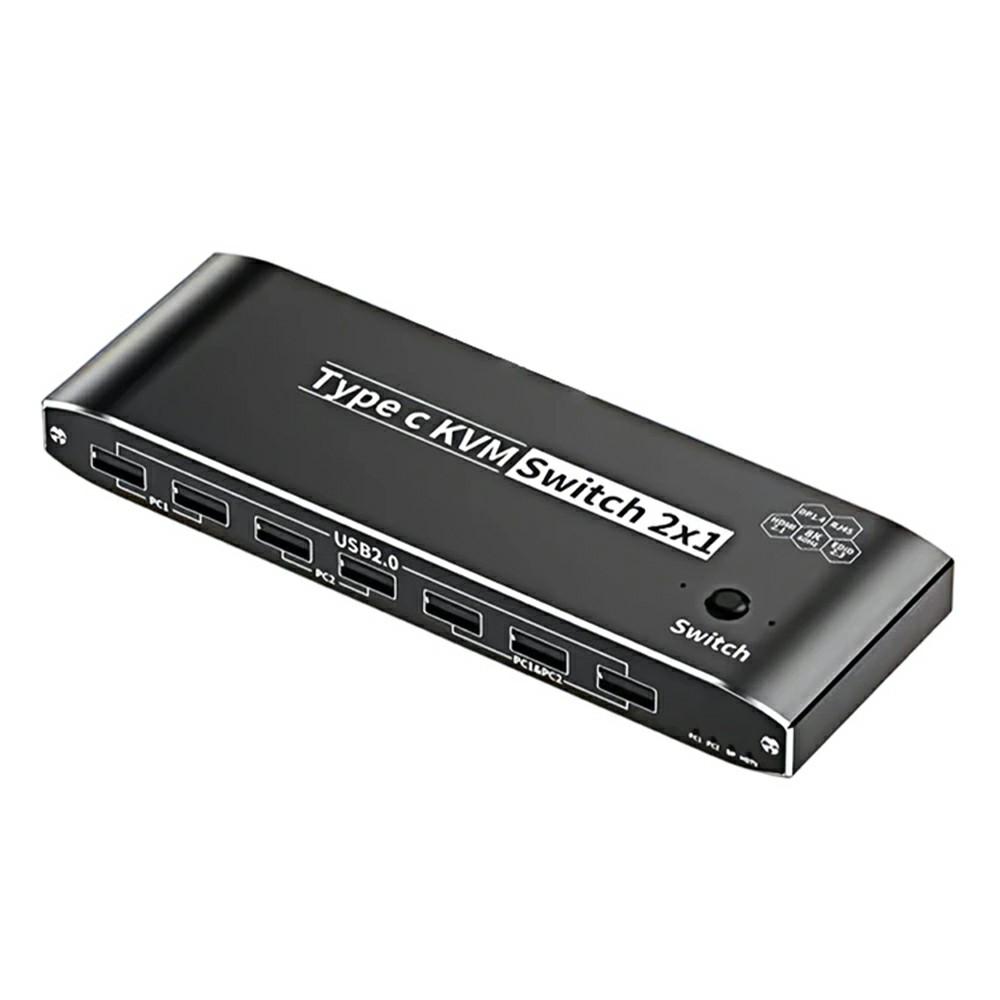 

2 In 1 Out Type C KVM Switcher 7 USB 2.0 Ports Docking Station with RJ45 Ethernet Port for 2 Computers Share 1 Monitor As Shown A