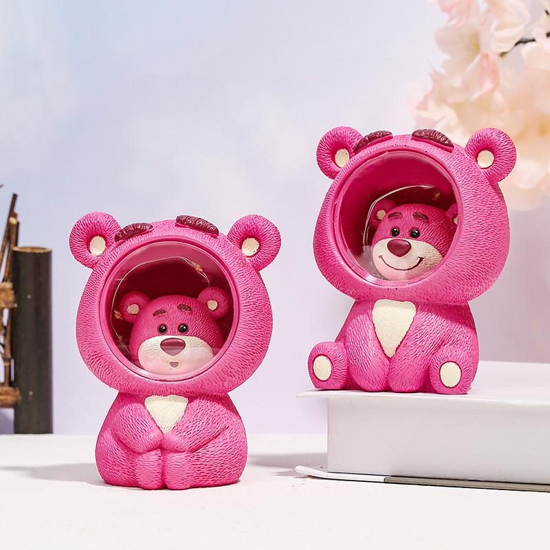 Pink Resin Starlight Bear Figurine Bedroom Atmosphere Night Light Gift For Couples