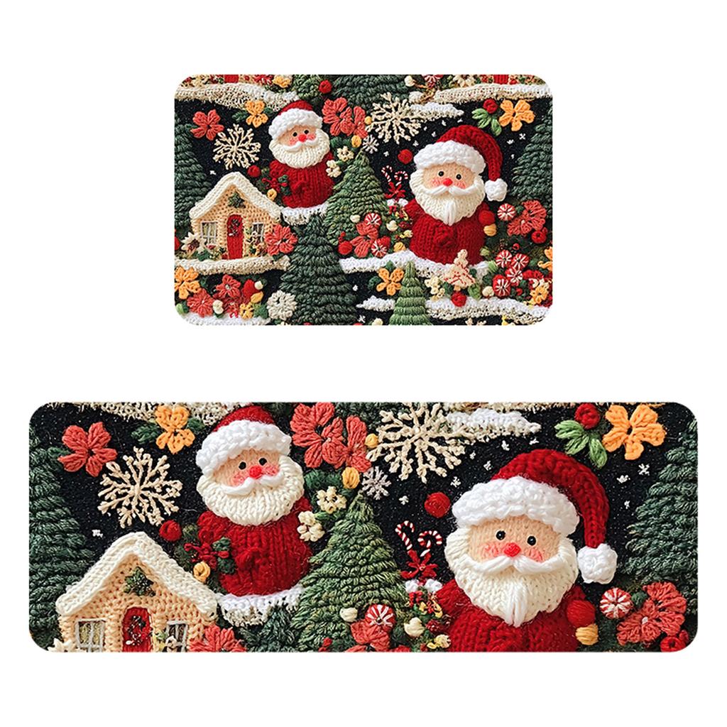 Christmas Kitchen Anti-slip Mat Carpet Flannel Doormat Two-piece Set