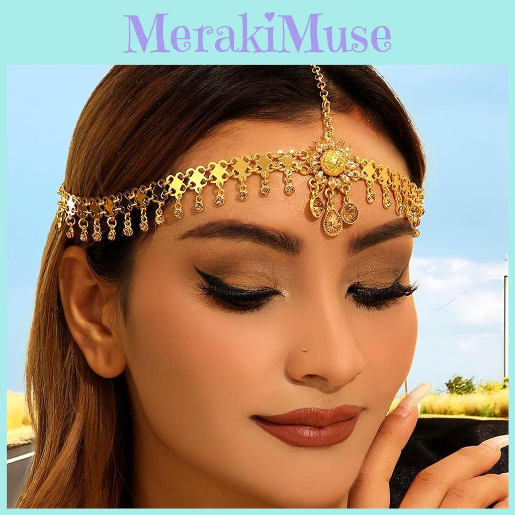 Ethnic Egyptian Headpiece With Gold Alloy Water Drop Crystals For Women