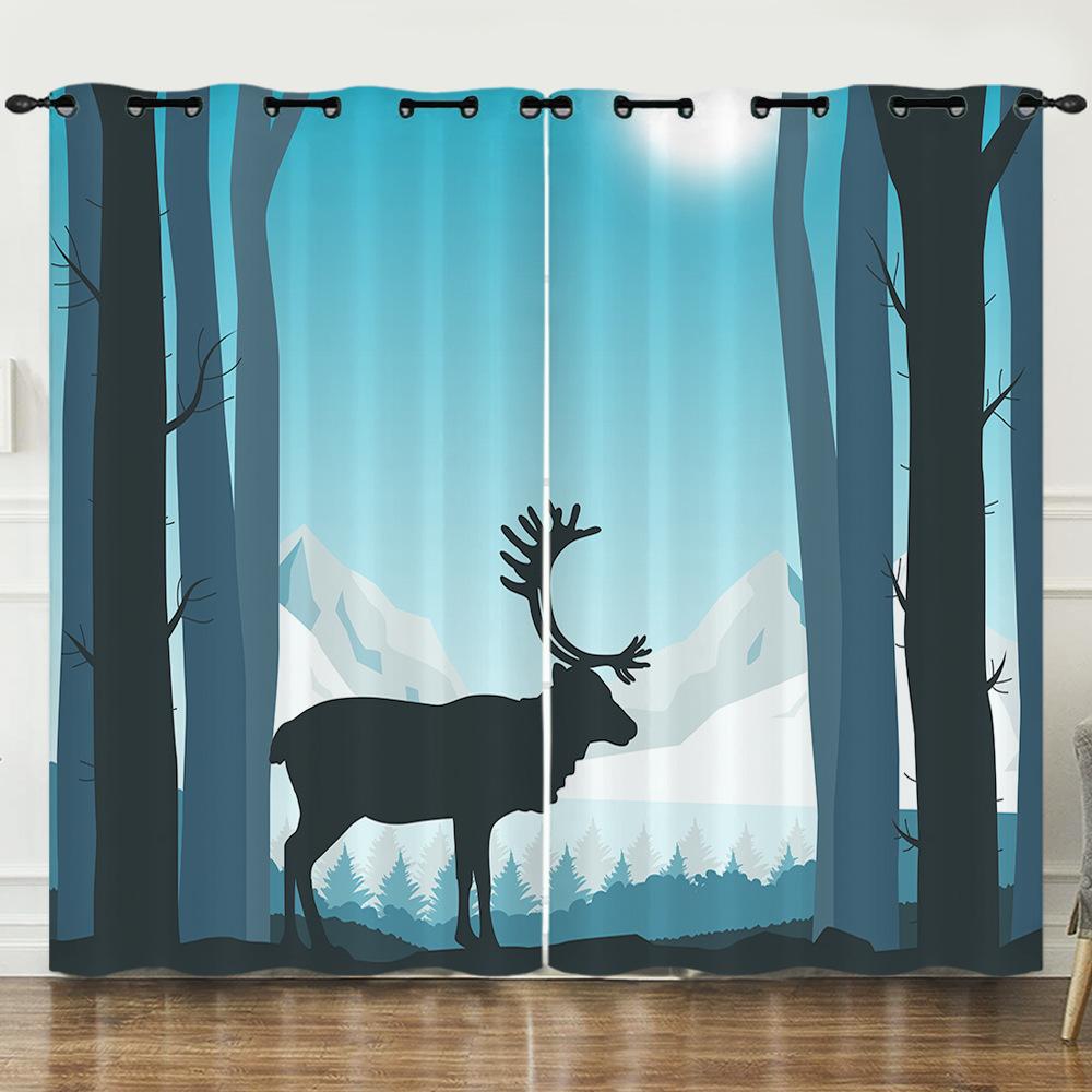 Curtain Animation Cartoon Deer Dream Deer Digital Printing Blackout Curtain Punching