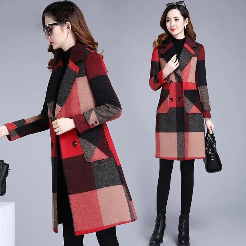 Plus Size 2025 Winter Woolen Coat - Thick Padded, Color Block, Korean Style, Versatile Over-the-Knee Mid-Length Outerwear for Women