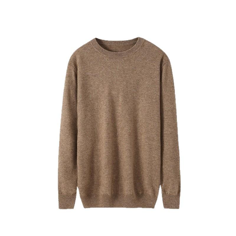 Men's Winter 2025 Cashmere Round Neck Sweater - Thick, Long Sleeve, Business Casual, Solid Color Knit Base Layer