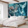 D Blue Mermaid Princess Tapestry, Sea World Aesthetic Wall Art for Room Aesthet