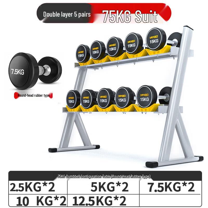 Weiye Changqing 75kg Rubber-Coated Dumbbell Set with Rack