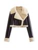 Abrigo corto de lana de cordero con solapa para mujer, chaqueta de mujer con cremallera de doble cara para otoño e invierno, Tops gruesos y cálidos de lana para mujer, prendas de vestir