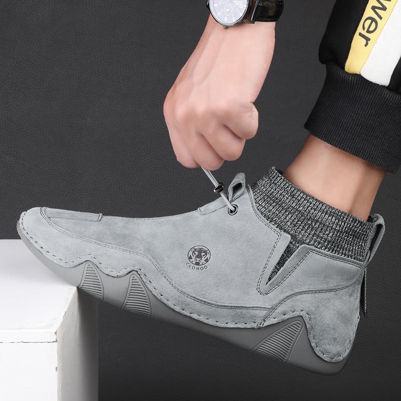 Herren Kurzstiefel Leder Freizeitsneaker Britischer Stil Socken Retro Freizeitschuhe Herbst und Winter