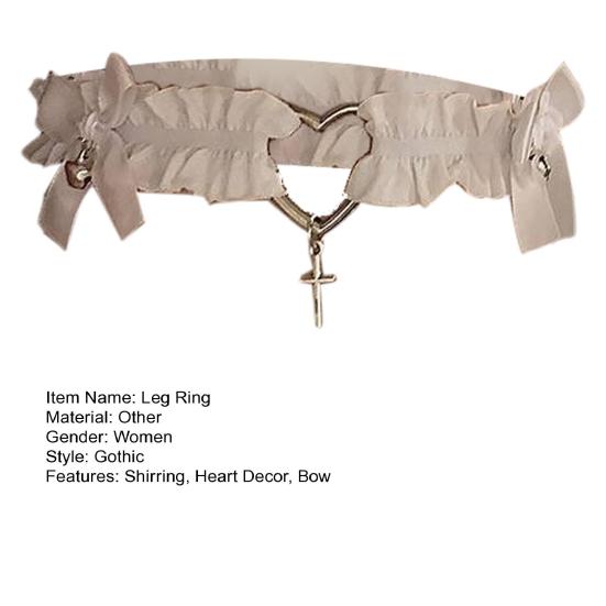 1 pz. Cinghia per anello da gamba con cuore e croce, decorazione con fiocco, elastico antiscivolo, cintura in pizzo gotico, giarrettiera per gamba, Lolita Cosplay, bondage