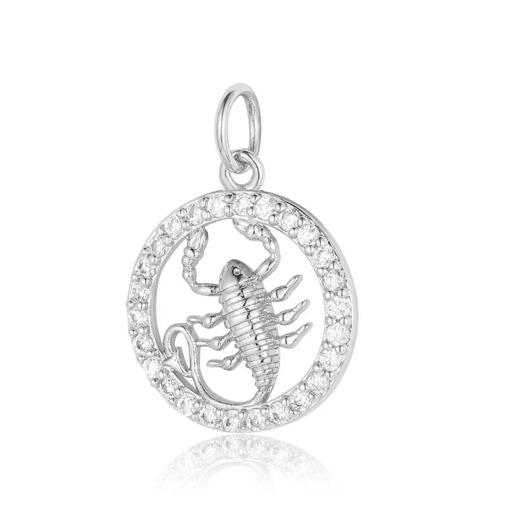 Zodiac Sign Copper Zricon Charm Round Constellation Capricorn Taurus Aries Pendant for Bracelet Necklace Making